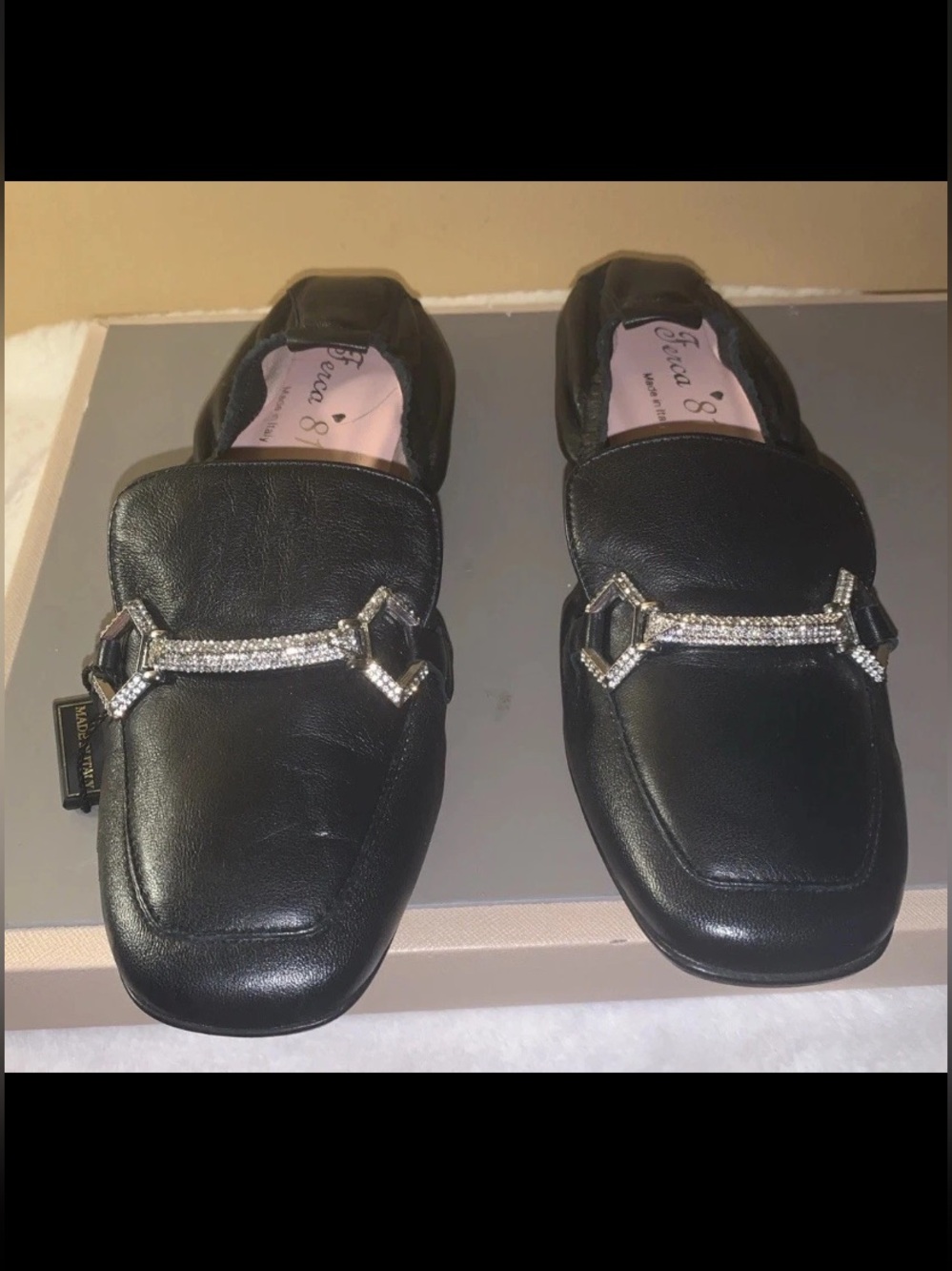 🎆 NEW Ferca 81 Italy Black Leather Ballet Flats 7.5